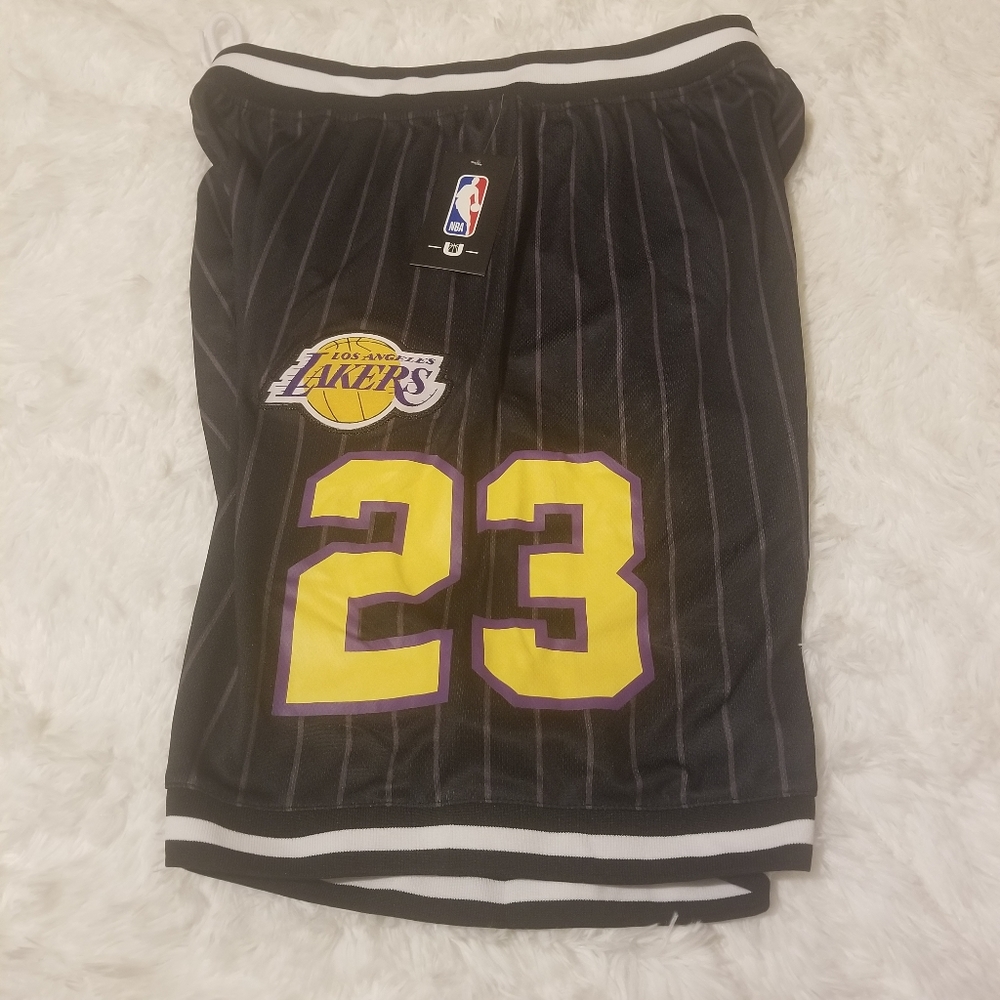 Laker Lebron Black Pin-Striped Basketball Shorts